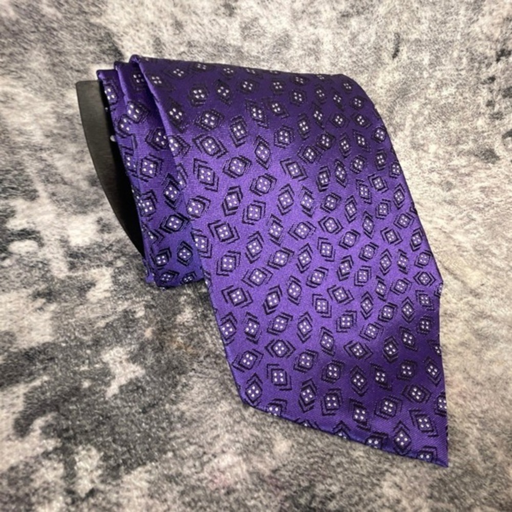 Lauren Ralph Lauren Silk Tie Mens Purple Geometric Diamond Square Pattern Formal